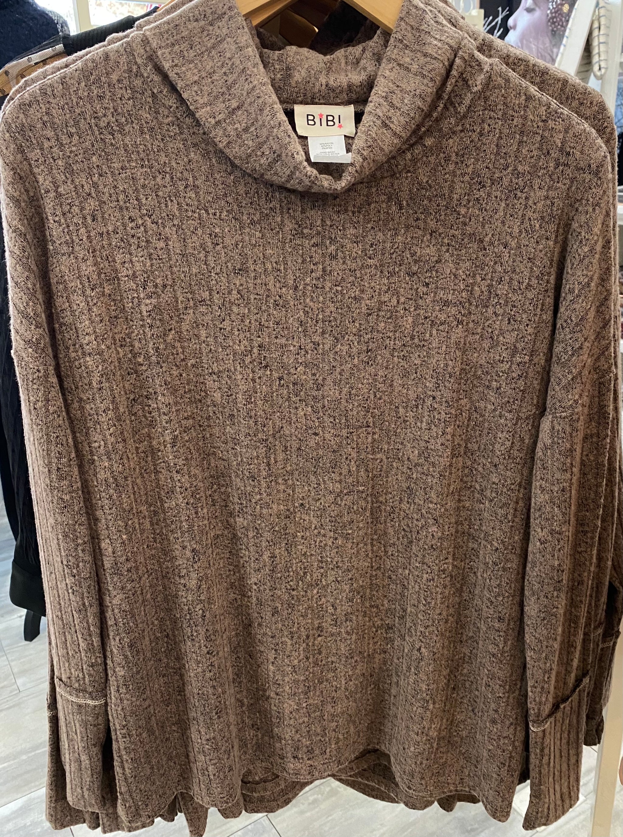 Brown Hacci Cowlneck Sweater