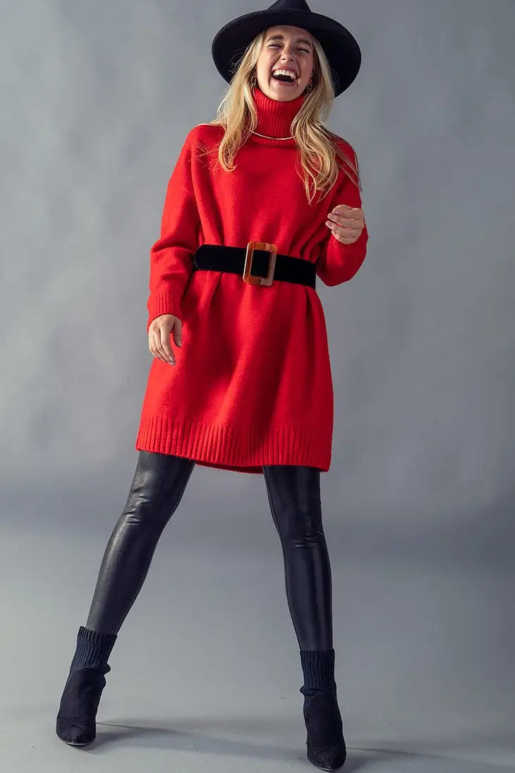 Thick Turtleneck Loose Fit Knit Sweater Dress