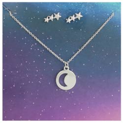 Star Gazing Star Post Earring & Moon Charm Necklace Set