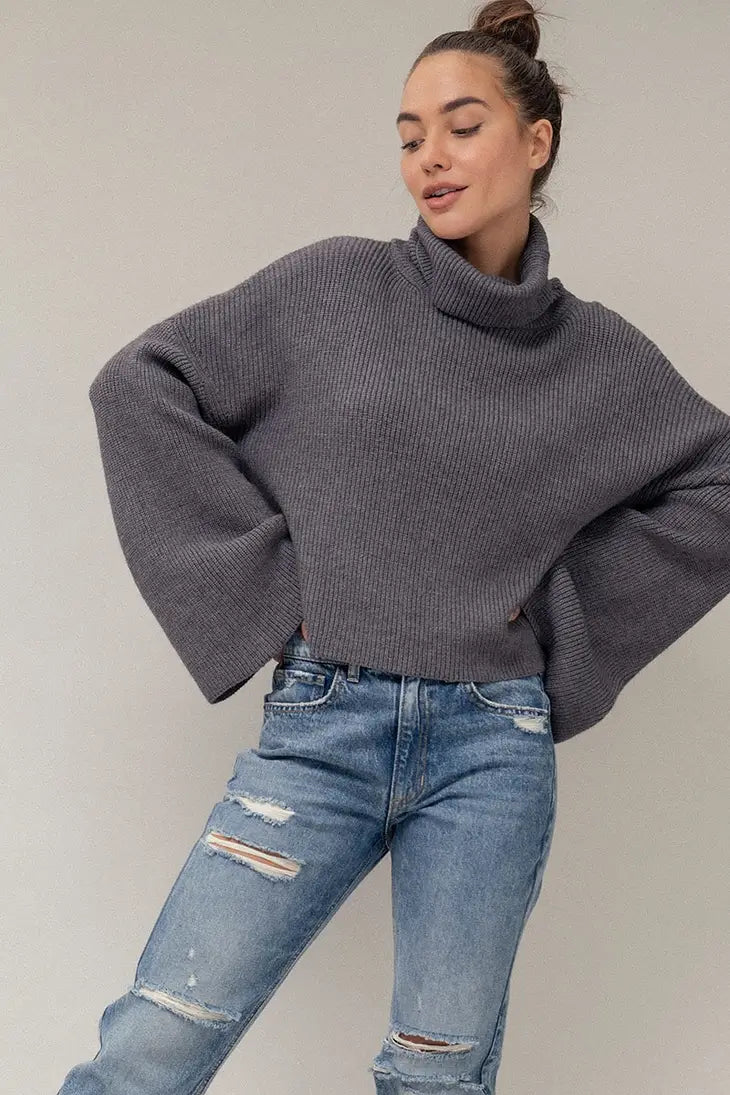 Turtleneck bell sleeve sales sweater