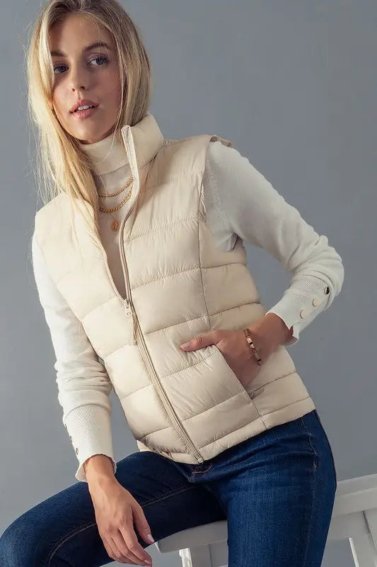 Quilted Stand Collar Zip Up Warm Puffer Vest