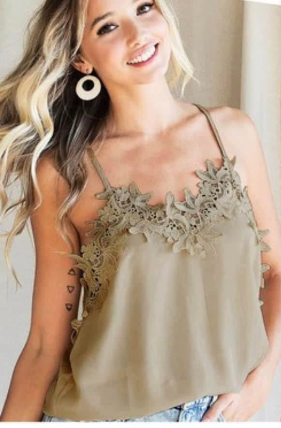 Lace Cami Tank Top w/ Adjustable Straps