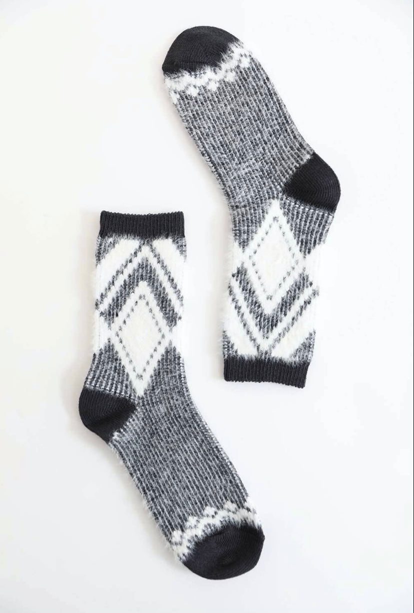 Faux Mohair Diamond Pattern Socks